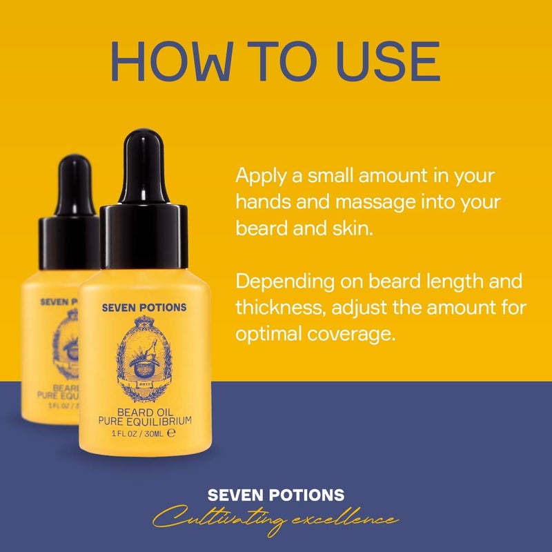SEVEN POTIONS Natural Beard Oil for Men 1 FL OZ / 30ml â€” Fragrance Free & Unscented Beard Softener & Conditioner â€” Vegan Conditioning Oil That Helps Prevent Itch & Dandruff (Pure Equilibrium) - Image 3
